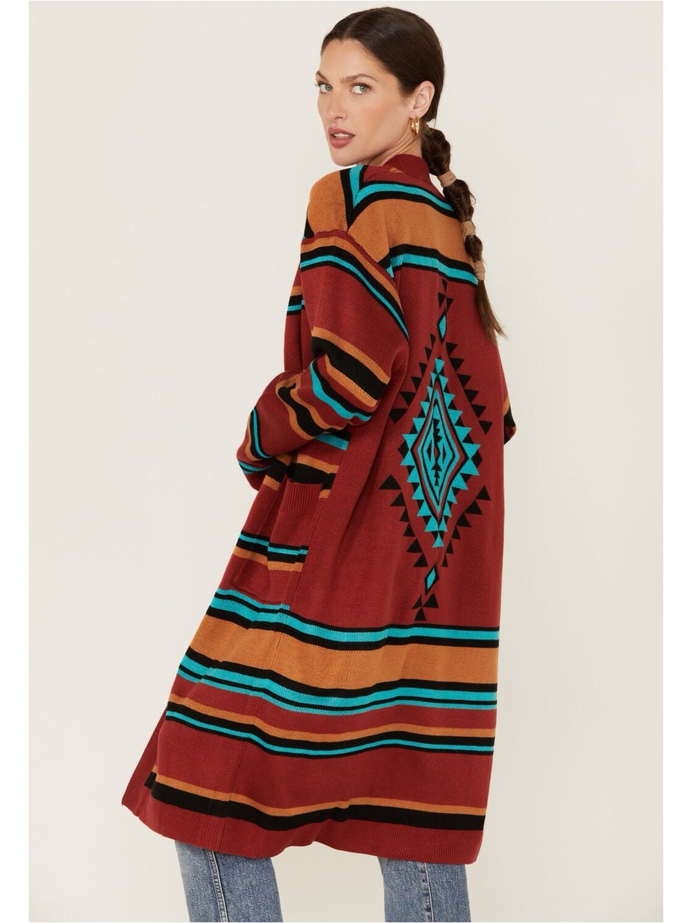 Wrangler Retro M/L Southwestern Aztec Long Duster Cardigan Sweater
